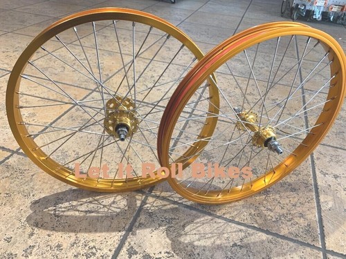 Gold bmx alloy wheelset x - 20",